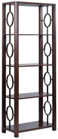 Etagere Oval Fretwork Hand-Rubbed Chocolate Dark Brown Acacia Wood 4-Shelves