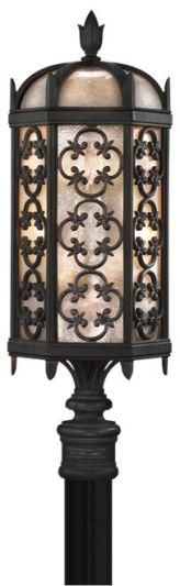 Post Light COSTA DEL SOL 3-Light Iridescent Textured Marbella Black Wrought