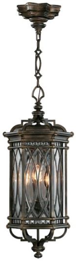 Lantern WARWICKSHIRE Large 4-Light Dark Patina Beveled Leaded Glass Wrought