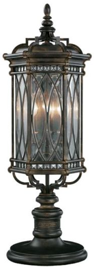 Pier Mount Light Lantern WARWICKSHIRE 3-Light Dark Patina Beveled Leaded Glass