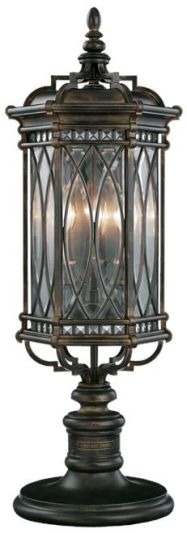 Pier Mount Light Lantern WARWICKSHIRE 3-Light Dark Patina Wrought Iron Beveled