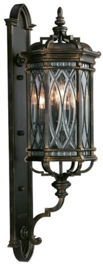 Wall Sconce WARWICKSHIRE 4-Light Large Dark Patina Beveled Leaded Glass Metal