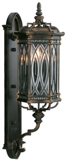 Wall Sconce WARWICKSHIRE 3-Light Medium Dark Patina Wrought Iron Beveled Leaded