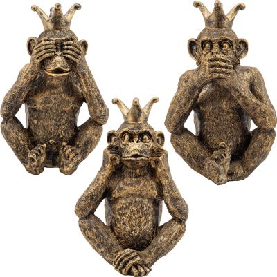Figurines Figurine Statue Contemporary Monkey Gold Set 3 Polyresin Poly