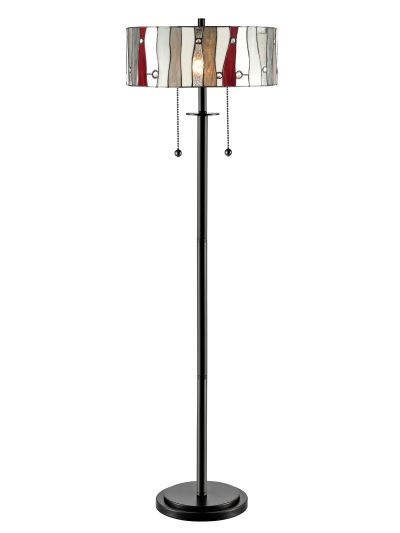 Floor Torchiere Lamp DALE TIFFANY ASTON Contemporary Pedestal Base Drum Shade