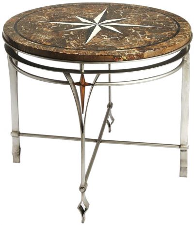 Foyer Table Accent Distressed Silver Metalworks Gray Metal Fossil Stone Bronze