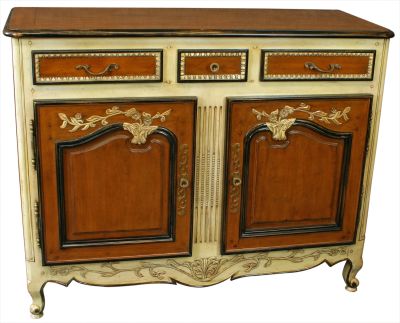 French Country Sideboard in Cherry w/Painted Ivory/Black Finish