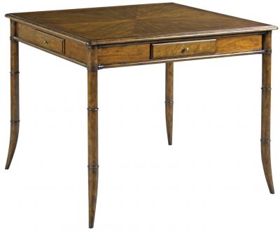 Game Table Woodbridge Square Prima Vera Faux Bamboo Legs Hazelnut Leather