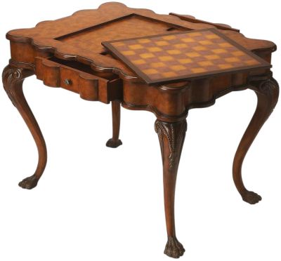 Games Table Distressed Antique Brass Heritage Wood Hand-Carved Carved 2