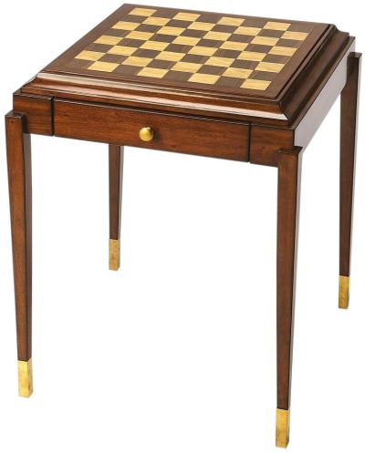 Games Table Tapered Legs Aged Brass Distressed Antique Cherry Mahogany Ash