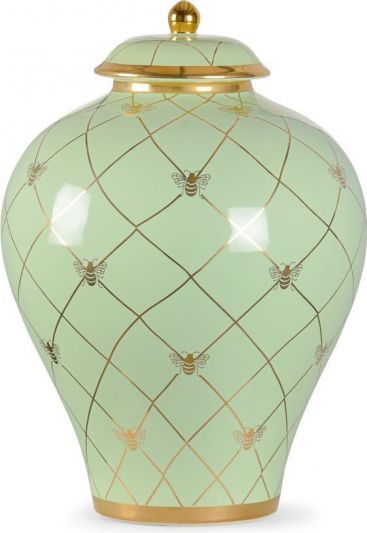 Ginger Jar Vase Bee Humble Small Metallic Satin Gold Light Green Glaze C