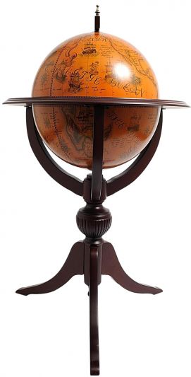 Globe Bar Traditional Antique Old Nautical Map 3-Legged Tripod 17.75-In Dark