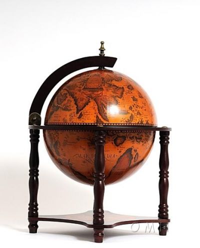 Globe Bar Traditional Antique Old Nautical Map 4-Leg 13-In Dark Red Mahogany