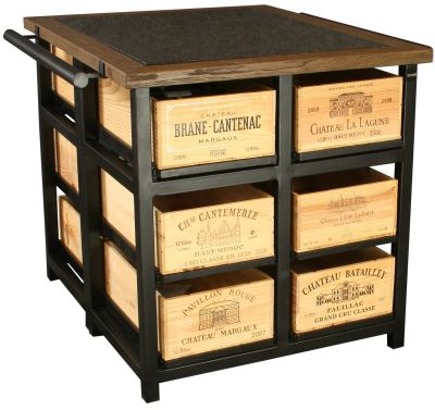 Hobbs Germany Kitchen Island, French Wine Crate 12 Drawer, Granite Walnut Steel