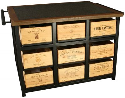Hobbs Germany Kitchen Island, French Wine Crate 18 Drawer, Italian Granite, Walnut