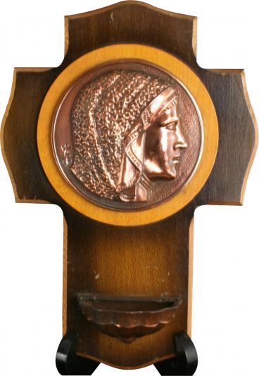 Holy Water Font Madonna Our Lady Blessed Virgin Mary Copper France Vintage 1930