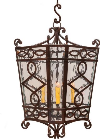 Infinity Lantern Entryway Bronze Hand-Forged Iron 4Light Clear Water Glass Large