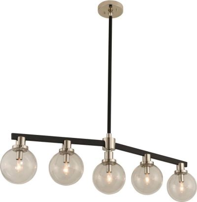 Island Pendant Light KALCO CAMEO Mid-Century Modern 5-Light Clear Glass Nickel