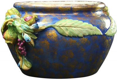 Italian Majolica Ceramic Bowl, Blue, Fruit and Grapes