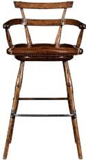 Bar Stool Woodbridge Tudor Oak With Arms Unusual Back Shape Brown Leather Seat