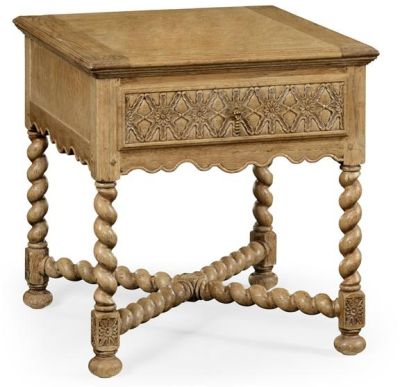 Side Table JONATHAN CHARLES NATURAL OAK Barley Twist Turned Legs Planked Top