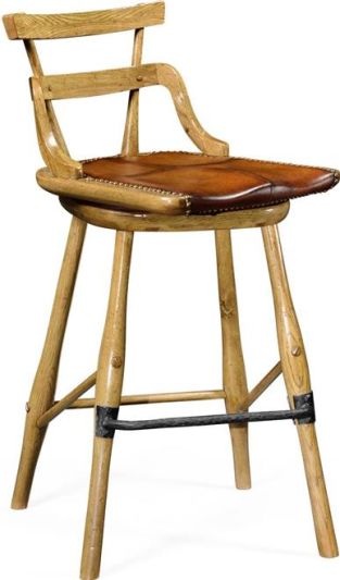 Bar Stool JONATHAN CHARLES NATURAL OAK Country Farmhouse Swollen Legs