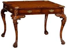 Games Table JONATHAN CHARLES WINDSOR Square Cabriole Legs Lion Paw Feet Tan