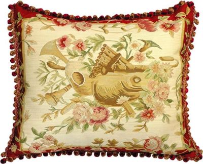 Throw Pillow Music 28x24 24x28 Cream Maroon Red Down Feather Insert Aubusson