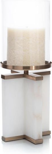 Candleholder Candlestick JOHN-RICHARD Cross Crossed Bronze Alabaster Glass