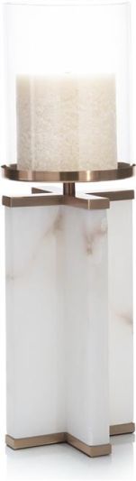 Candleholder Candlestick JOHN-RICHARD Cross Crossed Bronze Alabaster Glass