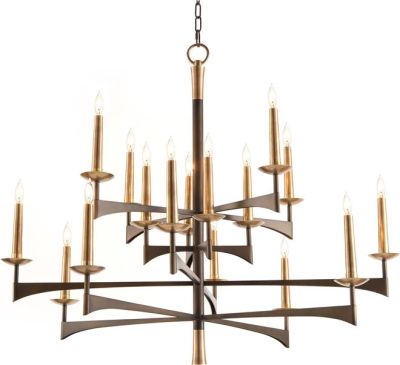 Chandelier JOHN-RICHARD Mid-Century Modern 16-Light Antique Brass Black Satco