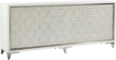 Sideboard JOHN-RICHARD Reeded Molding Beluga White Pewter Silver Push-Latch