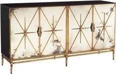 Dresser JOHN-RICHARD RIO Carved Doors Old Gold Black Lacquer Foxed Spots