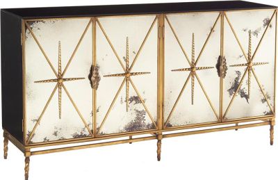 Dresser JOHN-RICHARD RIO Carved Doors Old Gold Black Lacquer Foxed Spots