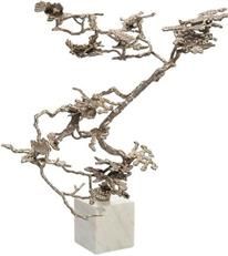Sculpture JOHN-RICHARD Bonsai Tree Floral White Antique Nickel Marble Base