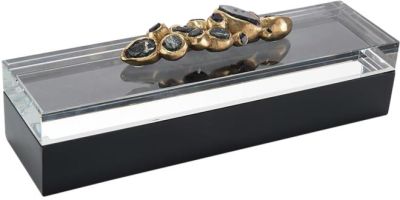 Box JOHN-RICHARD Gold Soft Black Agate Enamel Crystal Gemstone