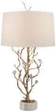 Table Lamp JOHN-RICHARD Round Shade Antique Brass White Marble Man-Made Silk
