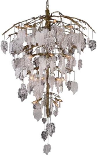 Chandelier JOHN-RICHARD SUGAR LEAF 26-Light Brushed Brass Glass Candelabra E12