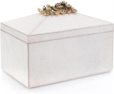 Box JOHN-RICHARD Cluster of Flowers Floral White Hair On Hide Hand-Cast Brass