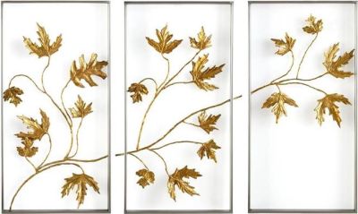 Wall Art JOHN-RICHARD Falling Leaves Triptych Floral Polished Stainless Steel