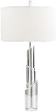 Table Lamp JOHN-RICHARD Round Shade Polished Nickel White Man-Made Linen Silk