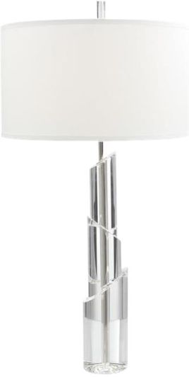 Table Lamp JOHN-RICHARD Round Shade Polished Nickel White Man-Made Linen Silk