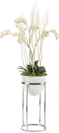Vase JOHN-RICHARD Mitsumata Floral Orchid Chrome White High Glaze Glazed