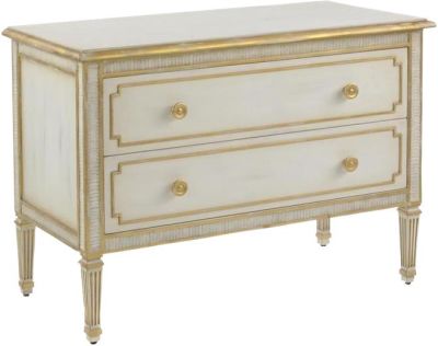 Nightstand JOHN-RICHARD VALLEJO Ribbed Molding Fluted Legs Distressed Gold