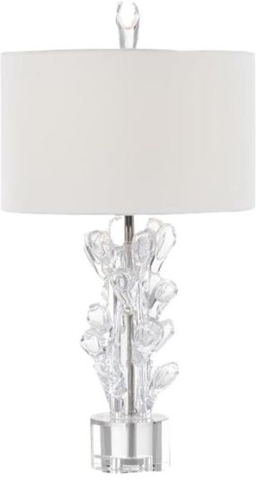 Table Lamp JOHN-RICHARD Round Shade Bud White Crystal Man-Made Silk Hand-Blown