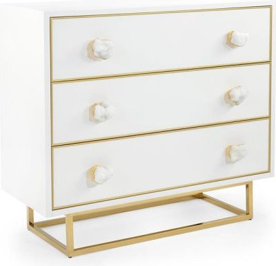 Highboy Chest of Drawers JOHN-RICHARD EREDI Tall Polished Brass White Beluga
