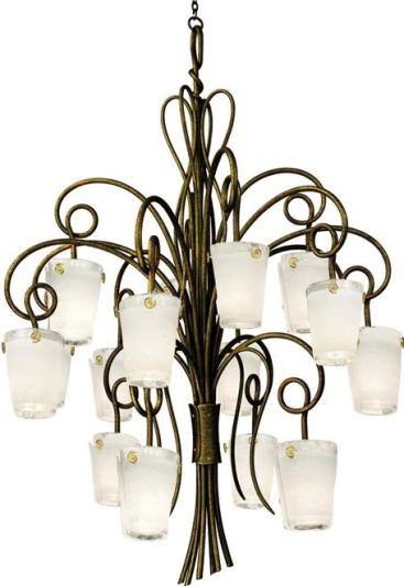 Pendant Light KALCO TRIBECCA Transitional 16-Light Antique Copper Frosted White