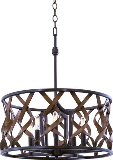 Pendant Light KALCO SOHO Industrial Open Cage 5-Light Milk Chocolate Brown