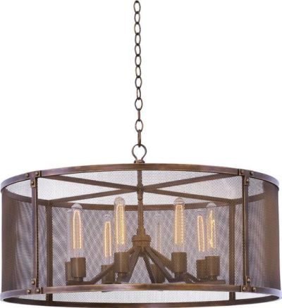 Pendant Light KALCO CHELSEA Industrial 8-Light Copper Patina Hand-Forged Iron