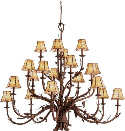 Chandelier KALCO Rustic Lodge 20-Light Brown Shade Ponderosa Leather-Wrapped